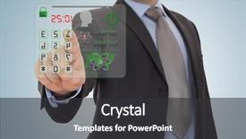  Presentation with code - Beautiful presentation theme featuring access control - businessman pressing the security code backdrop and a dark gray colored foreground
