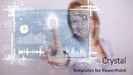  Presentation with control panel - Presentation theme with access control - businesswoman pressing modern technology panel background and a light gray colored foreground