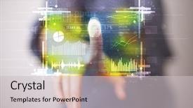  Presentation with control panel - PPT theme with access control - businesswoman pressing modern technology panel background and a light gray colored foreground