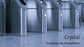  Presentation with railway gate - Slide set consisting of access control - entrance gate at railway station background and a teal colored foreground