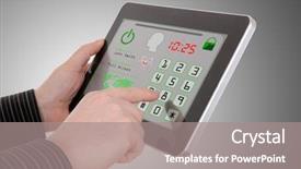  Presentation with code - Audience pleasing slide set consisting of access control - man pressing the security code backdrop and a gray colored foreground