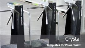  Presentation with access - Colorful slides enhanced with access control - turnstiles backdrop and a dark gray colored foreground