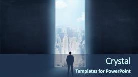  Presentation with businessman standing on mountain top - Slides consisting of access gates - businessman standing in front background and a ocean colored foreground