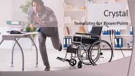  Presentation with employee anniversary work office - PPT layouts having access paperwork - young handsome employee in wheelchair background and a lemonade colored foreground