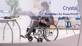  Presentation with employee anniversary work office - Slide deck with access paperwork - young handsome employee in wheelchair background and a sky blue colored foreground