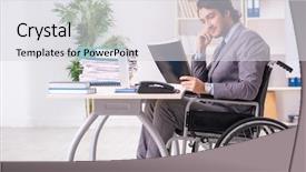 Presentation with employee anniversary work office - Cool new theme with access paperwork - young handsome employee in wheelchair backdrop and a light gray colored foreground