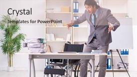  Presentation with wheelchair - Audience pleasing PPT theme consisting of access paperwork - young handsome employee in wheelchair backdrop and a lemonade colored foreground