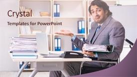  Presentation with employee anniversary work office - Slide set with access paperwork - young handsome employee in wheelchair background and a  colored foreground