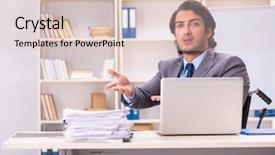  Presentation with employee anniversary work office - Amazing presentation design having access paperwork - young handsome employee in wheelchair backdrop and a  colored foreground