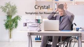  Presentation with employee anniversary work office - Audience pleasing theme consisting of access paperwork - young handsome employee in wheelchair backdrop and a  colored foreground