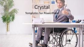  Presentation with wheelchair - Slide deck consisting of access paperwork - young handsome employee in wheelchair background and a  colored foreground