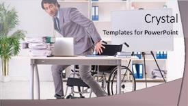  Presentation with employee anniversary work office - Slide set featuring access paperwork - young handsome employee in wheelchair background and a light gray colored foreground