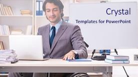  Presentation with wheelchair - Cool new presentation theme with access paperwork - young handsome employee in wheelchair backdrop and a  colored foreground