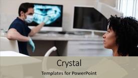  Presentation with private practice - PPT theme featuring women s accessories - woman patient at dentist's private background and a  colored foreground