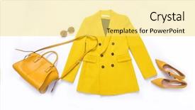  Presentation with dress shoes - PPT layouts having women's yellow coat dress background and a yellow colored foreground