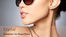  Presentation with black luxury fashion - Beautiful slides featuring accessories eyewear fashion people and luxury concept - close up of beautiful young woman in elegant black sunglasses over gray background backdrop and a coral colored foreground
