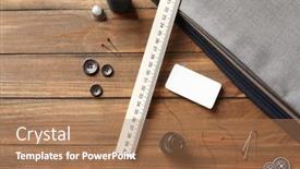  Presentation with tailoring - Slide deck featuring accessories-for-tailoring-on-wooden background and a coral colored foreground