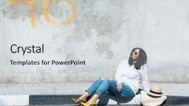  Presentation with plus size fashion model - Presentation design featuring gray concrete city wall plus background and a light gray colored foreground