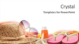  Presentation with hat and flip flop - PPT layouts consisting of accessories with straw hat sun background and a white colored foreground