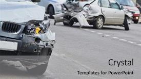  Presentation with crash - PPT theme consisting of accident on street damaged automobile background and a light gray colored foreground