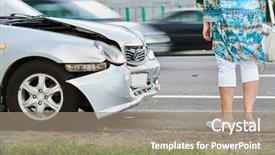  Presentation with street accident - Colorful presentation design enhanced with accident on street damaged automobile backdrop and a gray colored foreground