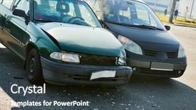  Presentation with street accident - PPT theme consisting of accident on street damaged automobile background and a dark gray colored foreground