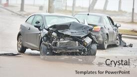  Presentation with street accident - PPT theme featuring accident on street damaged automobile background and a soft green colored foreground