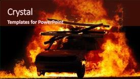  Presentation with car accident - Audience pleasing PPT theme consisting of accident victim - car is driving through fire backdrop and a tawny brown colored foreground