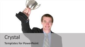  Presentation with accolade - Presentation having accolade - business man holding a trophy background and a light gray colored foreground