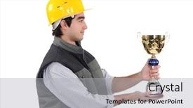  Presentation with award - Presentation theme with accolade - construction worker with an award background and a light gray colored foreground