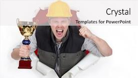  Presentation with trophy - Cool new theme with accolade - proud builder holding trophy backdrop and a white colored foreground