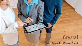  Presentation with floor plan - Audience pleasing slide set consisting of accommodation-broker-showing-floor-plan backdrop and a coral colored foreground