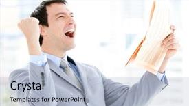  Presentation with office newspaper - Cool new presentation theme with accomplishment report - portrait of a successful businessman backdrop and a light blue colored foreground