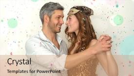  Presentation with couple dance - PPT layouts enhanced with accordion - dancing couple with masks background and a coral colored foreground