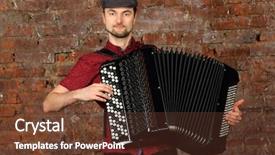  Presentation with role play woman and man - Presentation featuring accordion - man with beard plays background and a tawny brown colored foreground