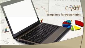  Presentation with financial - Cool new presentation with account management - laptop on financial graphs backdrop and a  colored foreground