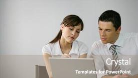  Presentation with management - PPT layouts with account management - manager and assistant with computer background and a coral colored foreground