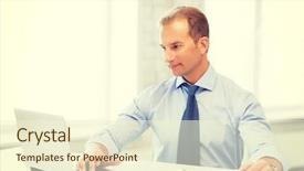  Presentation with working - Audience pleasing theme consisting of account management - picture of smiling businessman working backdrop and a cream colored foreground