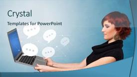  Presentation with laptop - Presentation design having account receivable - woman holding laptop background and a sky blue colored foreground