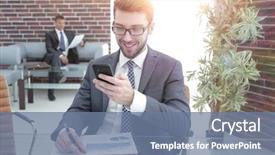  Presentation with rideshare taxi app on smartphone - Slide deck having accountability - businessman talking on smartphone background and a seafoam green colored foreground