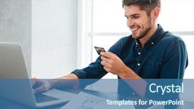  Presentation with online shopping - Theme featuring accountability - photo of young man holding background and a ocean colored foreground