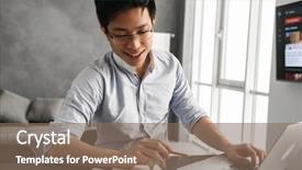  Presentation with paperwork - Cool new theme with accountability - portrait of a smiling young backdrop and a violet colored foreground