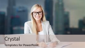  Presentation with five business people standing together and smiling - Presentation theme with accountant - business and people concept background and a light gray colored foreground