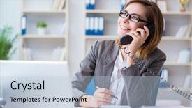  Presentation with accountant - Slides with accountant - businesswoman working in the office background and a light blue colored foreground