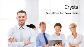  Presentation with footprints in the sand picture - Colorful presentation design enhanced with accountant - picture of smiling handsome businessman backdrop and a white colored foreground
