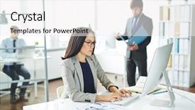  Presentation with computer on success - Amazing PPT theme having accountant - working by computer backdrop and a  colored foreground