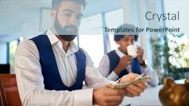  Presentation with accountant - Theme with accountant-counting-and-checking-money background and a light blue colored foreground