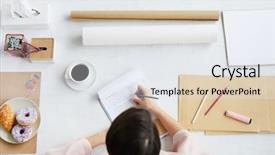  Presentation with paper making - Beautiful PPT theme featuring accountant making notes in financial backdrop and a white colored foreground