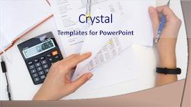  Presentation with accountant - PPT theme having accountant with reports on table background and a sky blue colored foreground
