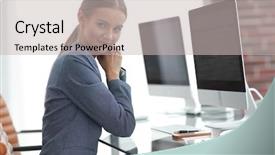  Presentation with accountant - Cool new presentation theme with accountant working with financial charts backdrop and a  colored foreground